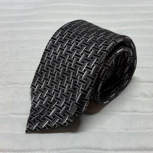 The Tie Bar Men's Silk Necktie Grey Silver Basket Weave Pattern Standard Width